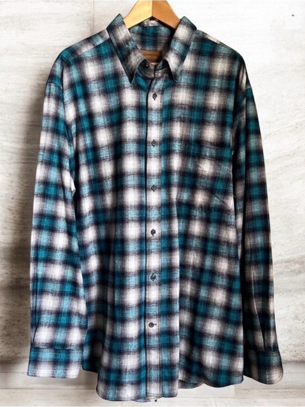 St. John’s Bay Shirt XL TALL Blue Plaid Flannel Button Up Long Sleeve Cotton